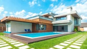 Modern wood house with pool