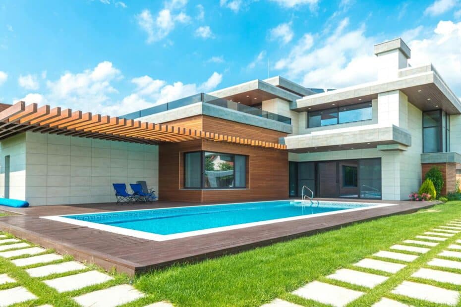 Modern wood house with pool