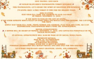 Natalie Blancardi THANKSGIVING TURKEY GIVEAWAY